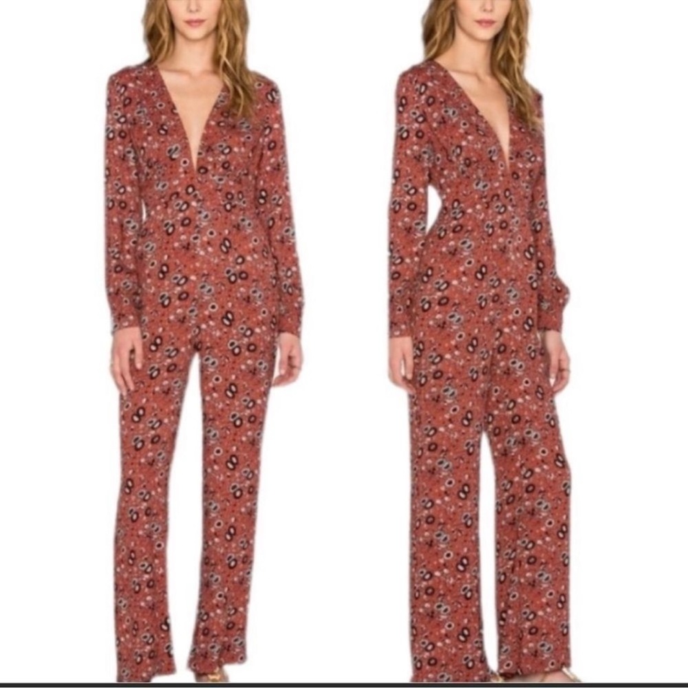 Free People Some Like it Hot Floral V-Neck Jumpsuit
